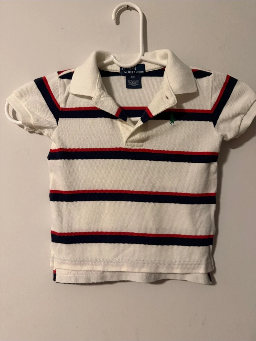 Ralph Lauren White Polo with Navy & Red Stripes - Kids